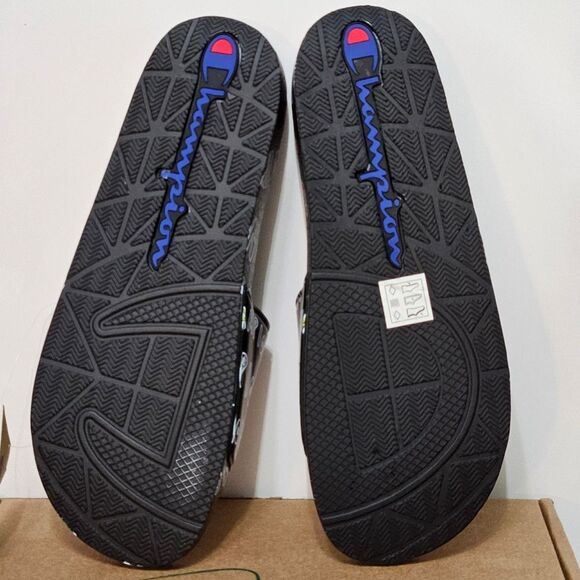 Champion, Mens Slides in Black with Colorful "Champion" Graphics. Size 12 - Picture 4 of 7